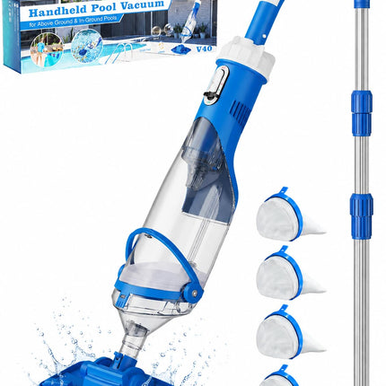 Cordless Pool Vacuum with Telescopic Pole, 18.5 GPM Powerful Suction, 1.5H Supercharge Technology, Handheld Pool Vacuum Cleaner for Above Ground/Inground Pools, Hot Tubs, Blue
