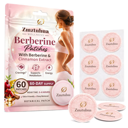 Zmztuhua Berberine Patches for Women & Men – Botanical Daily Wellness Patch with Berberine, L-Glutamine, Cinnamon Bark & Pomegranate Extract – Easy-to-Use Topical Patch – 60-Day Supply