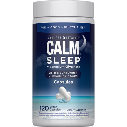 Natural Vitality Calm Sleep Capsules | Magnesium with Melatonin, L-Theanine & GABA Supplement | for a Good Night's Sleep | Non-GMO, Gluten Free & Vegan | 120 Count
