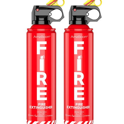 AmzBoom 2-Pack Fire Extinguisher for Home, Kitchen, Car, and Grill with Mounting Bracket– Extinguishing Spray, Compact A, B, C, K – Eco-Friendly, Prevents Reignition.