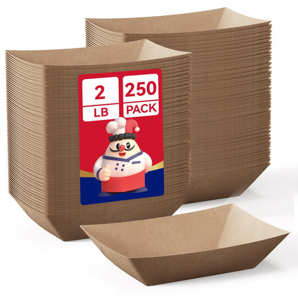 JOLLY CHEF 2lb Paper Food Trays, 250 Pack Disposable Paper Boat, Serving Boats for Gameday, Food Holder Trays for Snacks French Fries Nachos Hot Dog Tacos BBQ Party