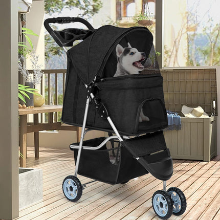 BestPet Pet Stroller Dog Cat Jogger Stroller for Medium Small Dogs Cats Folding Lightweight Travel Stroller with Cup Holder (Black, 3 Wheels)