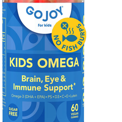 GOJOY Kids Omega 3 DHA Gummies – No Fish Burps, No Sugar – Brain, Eye & Immune Support – Plant-Based Omega-3 from Algae – Vegan, Clean DHA for Toddlers, Children & Kids Ages 3+