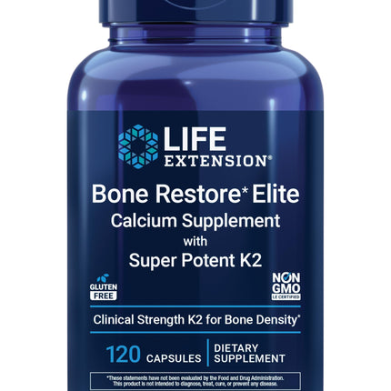 Life Extension Bone Restore Elite Calcium Supplement with Super Potent K2, Calcium, Vitamin D3, Magnesium, Boron, zinc, Vitamin K2, for Bone Health, Gluten-Free, Non-GMO, 120 Capsules