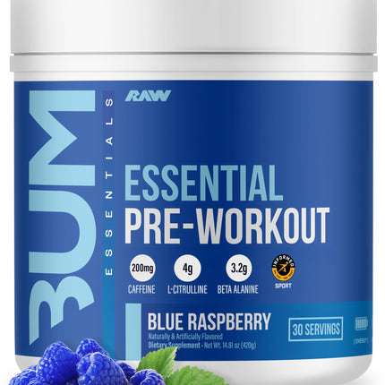 RAW Nutrition - Essential Pre - Chris Bumstead Pre Workout Formula, Sports Nutrition Pre-Workout Powders | Men & Womens Drink, Energy Powder for Working Out (Blue Raspberry)