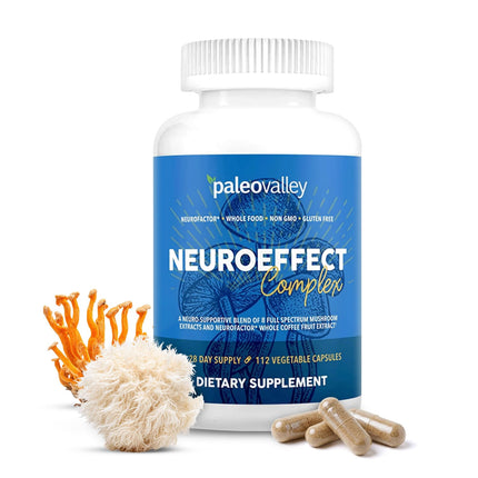 Paleovalley NeuroEffect - Neuro Mushroom Coffee Nutritional Supplement for Focus, Memory, and Energy Support - 28-Day Supply - 8 Full Spectrum Mushroom and Whole Coffee Fruit Extracts