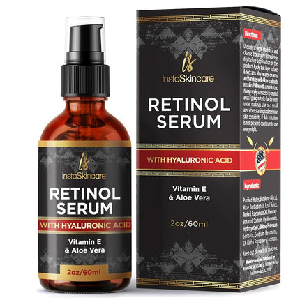 InstaSkincare Retinol Serum 2 oz – Anti Aging Face Serum with Hyaluronic Acid + Vitamin E + Aloe – Helps Smooth Fine Lines, Improve Texture, Hydrate – For Face & Neck