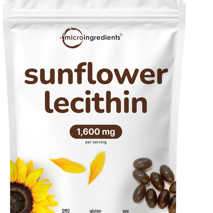 Micro Ingredients Sunflower Lecithin 1,600mg Per Serving, 300 Softgels | Sustainably Farmed Source, Cold Pressed, Rich in Phosphatidyl Choline | Soy Free, Non-GMO