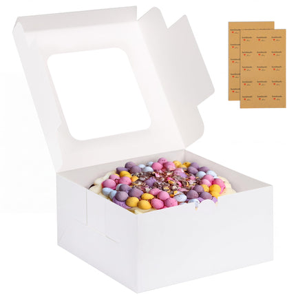 Moretoes 24pcs Cake Boxes, 10x10x5 Inches White Square Bakery Boxes with Window Cajas Pasteles for Cake, Mother's Day, Pastries, Chocolates, Cookies, Pie, Birthday Party, Wedding, Graduation