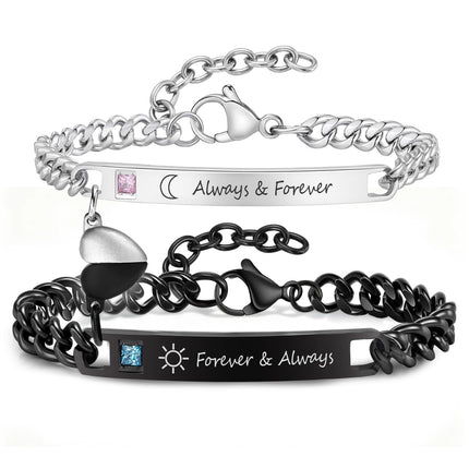 MEALGUET Always & Forever Couple Bracelets - Pinky Promise Always and Forever Engraved Stainless Steel Curb Link Couple Bracelets for Men Women, His and Hers Promise Gift for Boyfriend Girlfriend