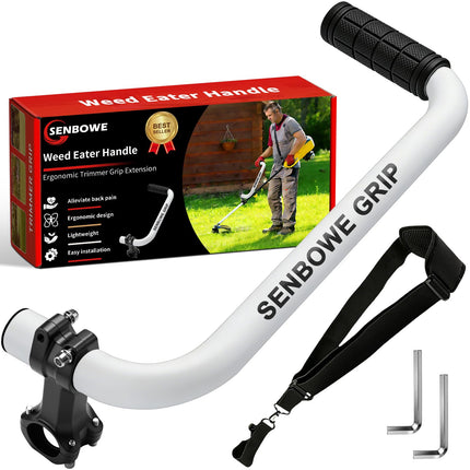 𝐔𝐩𝐠𝐫𝐚𝐝𝐞𝐝 Weed Eater Handle, Ergonomic String Trimmer Grip Extension Back Saver,with Adjustable Shoulder Strap, Universal Weedeater Handle for Lawn Care, Landscaping, Grass,Trimming (White)
