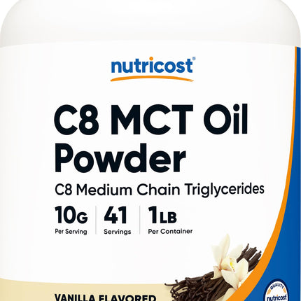 Nutricost C8 MCT Oil Powder 1LB (16oz) Vanilla Flavor - 95% C8 MCT Oil Powder, Best for Keto Diets, Non-GMO, Gluten Free