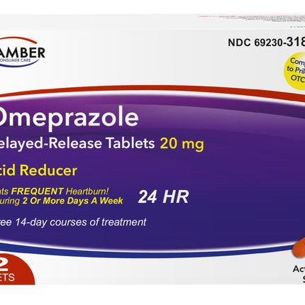 Camber Omeprazole 20mg Delayed-Release Tablets, Heartburn and Acid Reducer Reflux Medicine (42 Count)