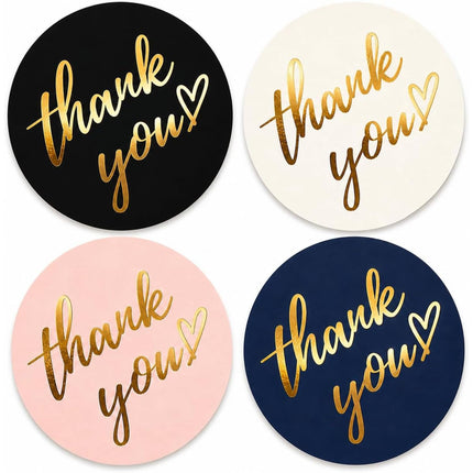 500 PCS Thank You Sticker Labels Roll, 1.5 Inch Round Gold Foil