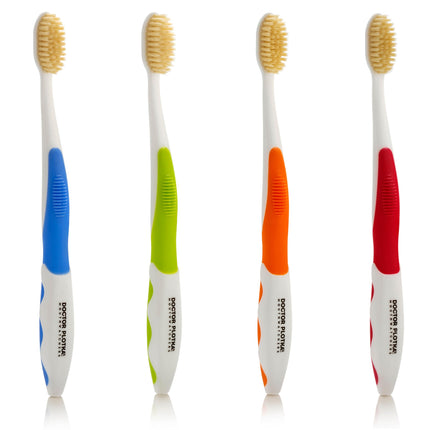 MOUTHWATCHERS Dr Plotkas Soft Bristle Flossing Toothbrush Manual Soft Toothbrush for Adults, Ultra Clean, Good for Sensitive Teeth and Gums, Variety 4 Pack, Colors May Vary