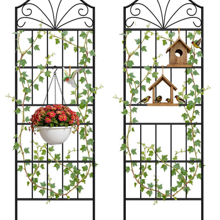 VOXOR Metal Trellis for Climbing Plants Outdoor, 60 * 19.7 Inch Tall Garden Trellis with Black Rustproof Coating, Decorative Rose Trellis for Climbing Roses, Vines, and Flowers, 2 Pack