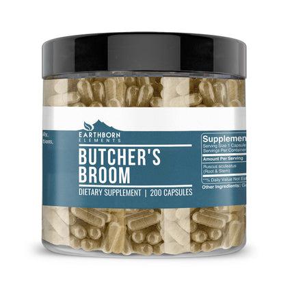 Earthborn Elements Butcher's Broom 200 Capsules, Pure & Undiluted, No Additives
