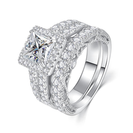 AVECON 5CT Princess Cut Engagement Wedding Ring Set for Women, Size 7