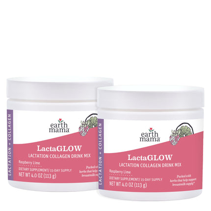Earth Mama LactaGLOW Collagen Drink Mix, 15 Servings – Drink Mix with Grass-Fed Collagen & Herbs to Help Support Breastmilk Supply* for Nursing Moms (Pack of 2)