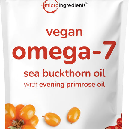 Vegan Omega-7 Sea Buckthorn Oil, 240 Vegetarian Softgels | 2-in-1 with Evening Primrose Oil | Plant Based Botanical Oil Blend | Non-GMO, Gluten, & Carrageenan Free