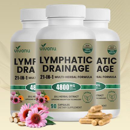 21-in-1 Liposome Lymphatic Drainage Supplements, 135 Day Supply, 4800mg Immune & Lymph System Support, 10:1 Concentrated Technology, Echinacea, Dandelion, Burdock, Bromelain, Calendula, 3 Bottle