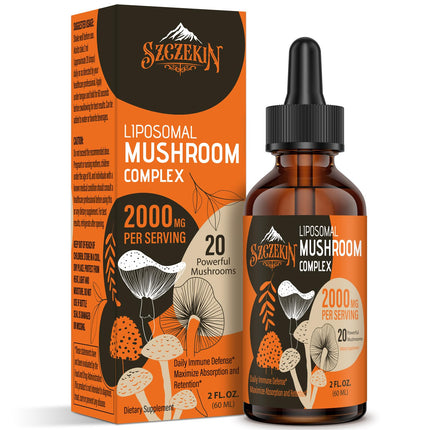 Liposomal Mushroom Complex Drops 2000 MG - 20 Organic Mushroom Extracts - Advanced Liquid Formula for Immunity, Cognitive and Memory - Lions Mane Supplement, Reishi, Cordyceps, Chaga, 120 Servings
