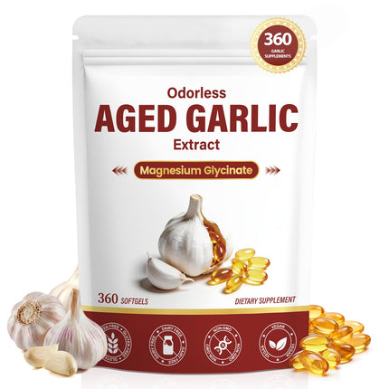 PixelVerve Aged Garlic Extract, Odorless Aged Garlic Extract Capsules, 2-Year Aged Garlic with Magnesium, Vitamin B1, B9 & Chromium, Non-GMO, 360 Softgels