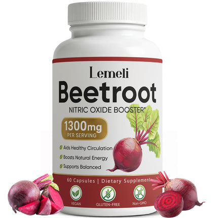 WHDEOW Lemeli Beet Root Capsules with Beetroot Powder Extract – Plant Based Formula for Energy Routine and Immune and Digestive, Non GMO Clean Label, 60 Count (1)