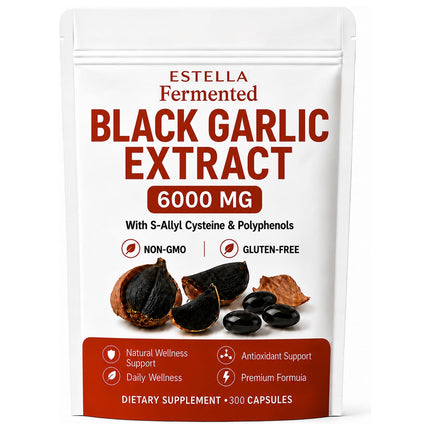 BYDNES LABS Estella Lanural Fermented Black Garlic Extract, Odorless Black Garlic Capsules, Vegan, Non-GMO, Gluten-Free, 300 Capsules