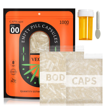 Empty Capsules 00 Separated, Vegan Capsules Empty 00 with Spoons and Medicine Bottle, Veggie Capsule Pill for Filling Supplements, 1000 Count