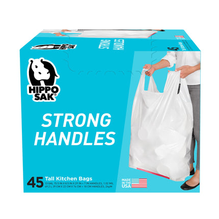 Hippo Sak - Kitchen Trash Bags 13 Gallon - Garbage Bags with Handles - 45 Count