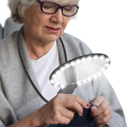 5X Hands Free Magnifying Glass with Light for Close Work,Neck Wear Magnifier for Reading Books,Sewing, Cross Stitch.Low Vision Seniors with Aging Eyes(Black)