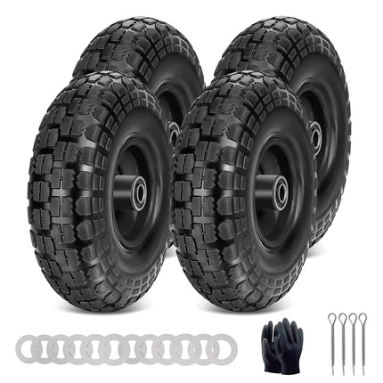 10 Inch Solid Dolly Tire Wheels, 4.10/3.50-4, 5/8" Axle, 4 Packs, Black