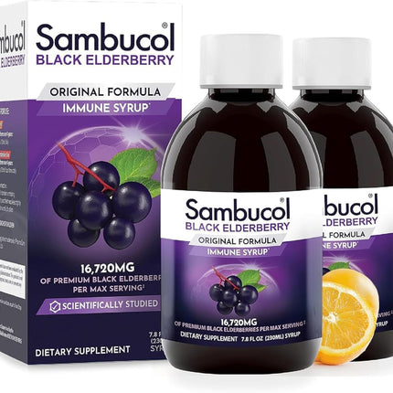 Sambucol Black Elderberry Syrup - Black Elderberry Liquid, Immune Support for Kids and Adults, High Antioxidants, Gluten Free - Original Formula - 7.8 Fl Oz, 2-Pack