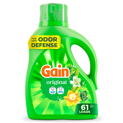 Gain Liquid Laundry Detergent, Now with Odor Defense, Original Scent, 81 fl oz, 61 Loads (Packaging May Vary)