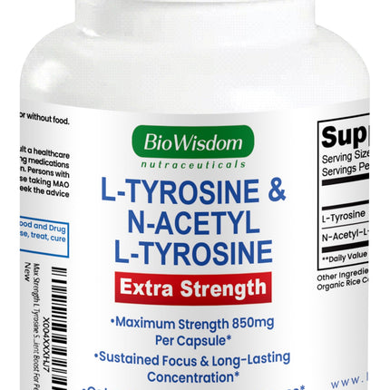 Max Strength L Tyrosine Supplement & N Acetyl L Tyrosine Peak Focus, Alertness, Concentration, Body & Mind Energy. L-Tyrosine 850mg Per 1 Capsule. A Well-Being Nutrient Boost For Performance