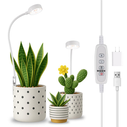 WeeLeeGoo 2 Pack Grow Lights, Pot Clip LED Growing Lamp for Indoor Succulents Pot Mini Small Plants,6000K White Full Spectrum with 5-Level Dimmable, Auto Timer 4/8/12/18 Hrs