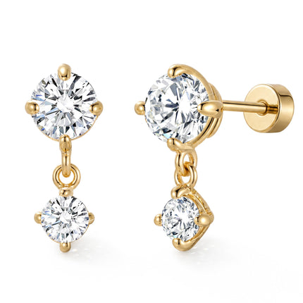 ASHINE 14K Gold Plated Dangle Flat Back Stud Earrings, Sterling Silver Posts Hypoallergenic Tragus Helix Piercing Jewelry, Gold Stud Tragus Cartilage Earrings for Women (Round Gold)