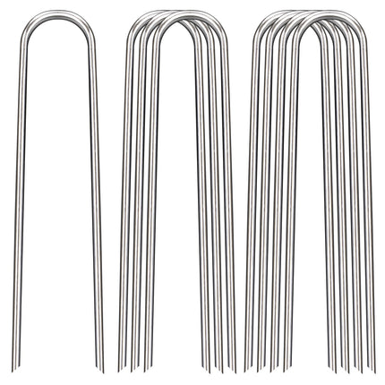 FAAYUCK 12 Inch Landscape Staples, 12/25/50/100 Pack Galvanized Garden Stakes, Heavy Duty 8 Gauge U-Shaped Ground Stakes for Weed Barrier Fabric, Irrigation Tubing, Fence, Outdoor Decorations