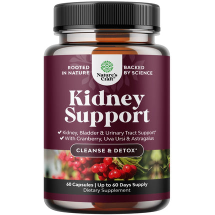 Advanced Kidney Support Supplement - Kidney Cleanse Detox & Repair Cranberry Extract Capsules with Uva Ursi, Stinging Nettle & Astragalus for Kidney Health - Urinary Tract Health - 60 Count