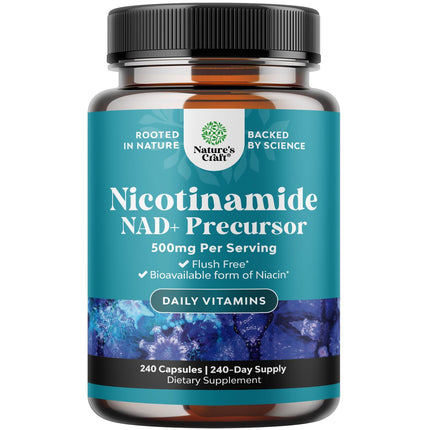 Vitamin B3 Niacinamide 500mg Capsules - Mitochondrial Energy and Potent Skin Supplement - AKA Vitamin B3 Niacin Flush Free and Nicotinamide 500mg - Flush Free Niacin Supplement - 240 Count