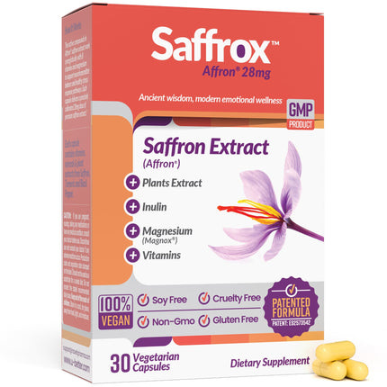NAVEH PHARMA Saffrox™ Saffron Supplements | 30 High Strength Saffron Extract Capsules | Affron® 28mg | Natural Mood Booster, Focus & Brain Supplement