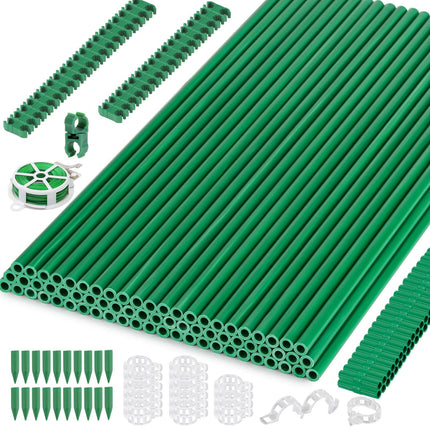 Cludoo 232PCS Garden Stakes Set with 70 Sets Fiberglass Plant Stakes Sticks Supports and Accessories, DIY 4ft 5ft 6ft 7ft Tomato Stakes for Tomato,Vegetables, Pepper, Fences Indoor Outdoor Plants