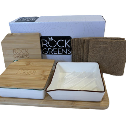 Microgreens Growing Kit. Easy-To-Use, Self-Watering. Includes Two Specially Designed Color-Coded Ceramic Trays With Matching Lids to Create an Optimal Cozy Microenvironment for Seeds; Mats, and a Tray
