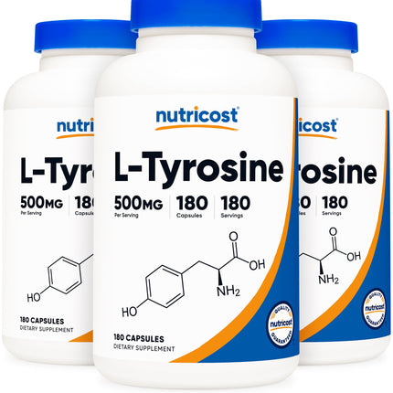 Nutricost L-Tyrosine 500mg, 180 Capsules (3 Bottles)