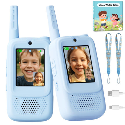 Video Walkie Talkie Toys for Age 3-12 Boys, 2 Pack Rechargeable Walkie Talkies with Screen, Christmas Birthday Gifts for Boys Kids Indoor Outdoor Camping (Blue)