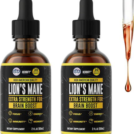 HERBIFY Lions Mane Mushroom Supplement - Immune Support - Lions Mane Tincture for Memory, Focus & Clarity - Daily Mushroom Supplement - 2 Fl oz 2 Pack