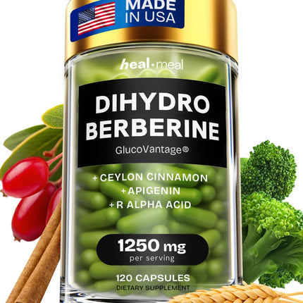 HealMeal Dihydroberberine Supplement - Dehydro Berberine Organic - Super Berberine Supplement with Ceylon Cinnamon & R Alpha Lipoic Acid & Apigenin - Hydroberberine 120 caps (1 Pack)