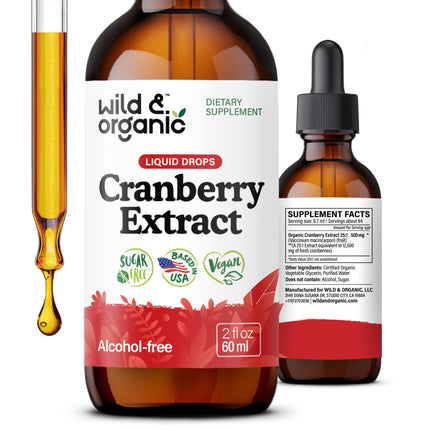 Wild & Organic Cranberry Supplement Drops - Urinary Tract Support for Women & Men - Pure Cranberry Extract Liquid Supplement - Vegan, Sugar & Alcohol-Free Tincture - 2 fl oz