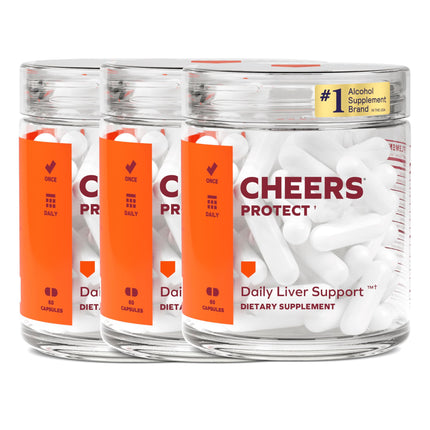 Cheers Protect | Daily Liver Supplement for Drinkers with L-Cysteine + DHM | Increase Glutathione Levels | 90 Doses | Cysteine, Dihydromyricetin, Milk Thistle, Prickly Pear, B-Vitamins, Ginger